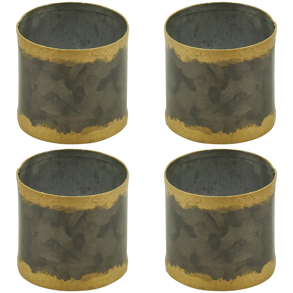 Fennco Styles Sousplat Collection Farmhouse Gold Rim Galvanized Napkin Rings, Set of 4 – Graphite Metal Napkin Holders for Banquets, Family Dinners, Special Events and Table Décor
