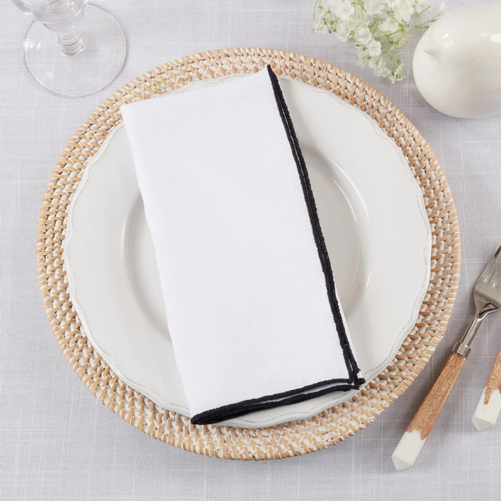 Fennco Styles Amelia Collection Classic Stonewashed Border Stitch 100% Pure Linen 20 x 20 Inch Cloth Napkins – Natural Dinner Napkins for Banquet, Wedding, Special Events and Home Décor