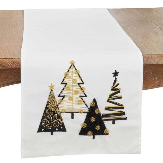 Fennco Styles Whimsy Christmas Tree Holiday Table Runner 16" W x 70" L - White Festive Charm Table Cover for Home, Dining Room, Banquets and Winter Festivals Décor
