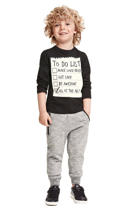 stylesilove Chic to DO List Graphic Boy T-Shirt and Pants 2-Piece (3-4 Years) Black Multi