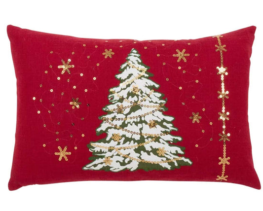 Fennco Styles Christmas Tree Design with LED Light Decorative Throw Pillow Cover 13 x 20 Inch - Red Pillow Case for Holiday Décor, Couch, Living Room and Bedroom Décor