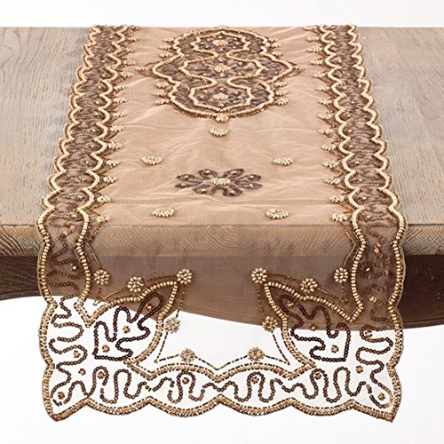 Fennco Styles Handmade Gold Hand-Beaded Table Runner - 2 Sizes