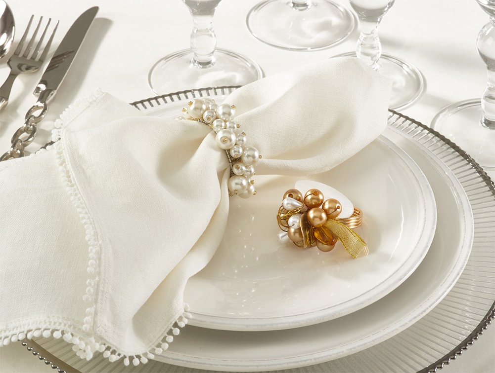 Fennco Styles Elegant Faux Pearl Napkin Rings 4-Piece Set - Ivory Napkin Holders for Home Décor, Dining Room, Wedding, Banquets and Special Occasions