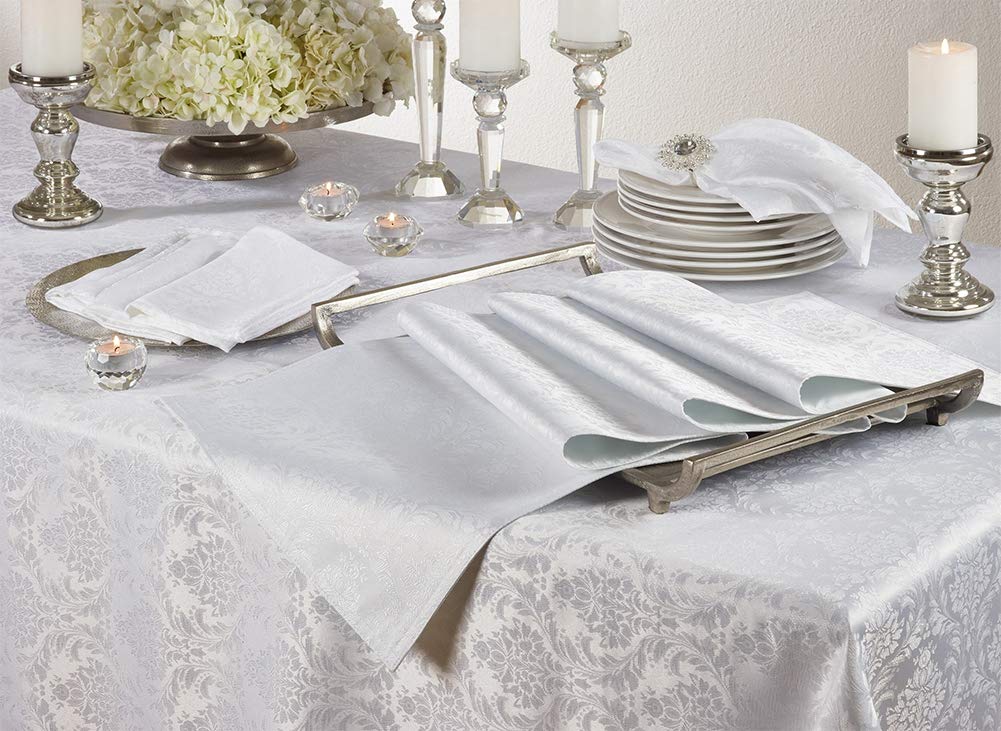 Fennco Styles Holiday Elegant Damask White Table Linen Collection Tablecloth