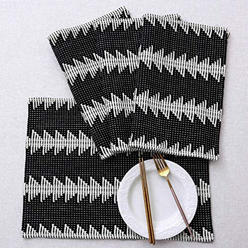 Fennco Styles Reversible Geometric Canvas Cotton Table Runner with Tassels – 14”W x 71”L Black & White Table Cover for Dining Table Décor, Banquets and Holidays