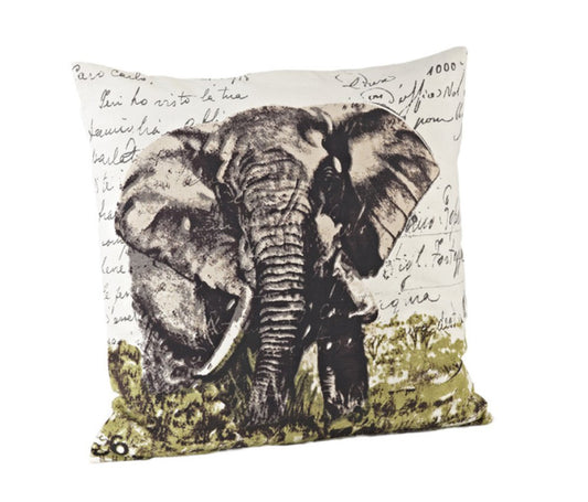 Fennco Styles Safari Collection Country Elephant 100% Pure Cotton 18 x 18 Inch Throw Pillow with Case & Insert – Natural Decorative Pillow for Couch, Bedroom and Living Room Décor