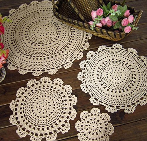 Fennco Styles Handmade Medallion Crochet Lace Round Cotton Placemat Doilies - 4 Pack