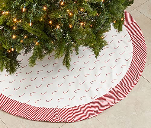 Fennco Styles Candy Cane Christmas Tree Skirt 72" Round - Red Tree Skirt for Home, Holiday Tree, Indoor Outdoor and Special Occasion