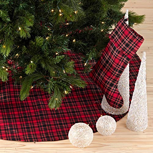 Fennco Styles Classic Tartan Plaid Tree Skirt 56 x 56 Inch Round - Red and Black Christmas Tree Skirt for Holiday Decorations, Special Events and Home Décor