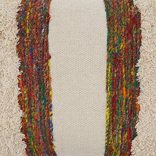 Fennco Styles Boho Striped Fringe Cotton Decorative Throw Pillow 16" W x 24" L - Multicolored Cushion for Home, Couch, Living Room, Office and Bedroom Decor