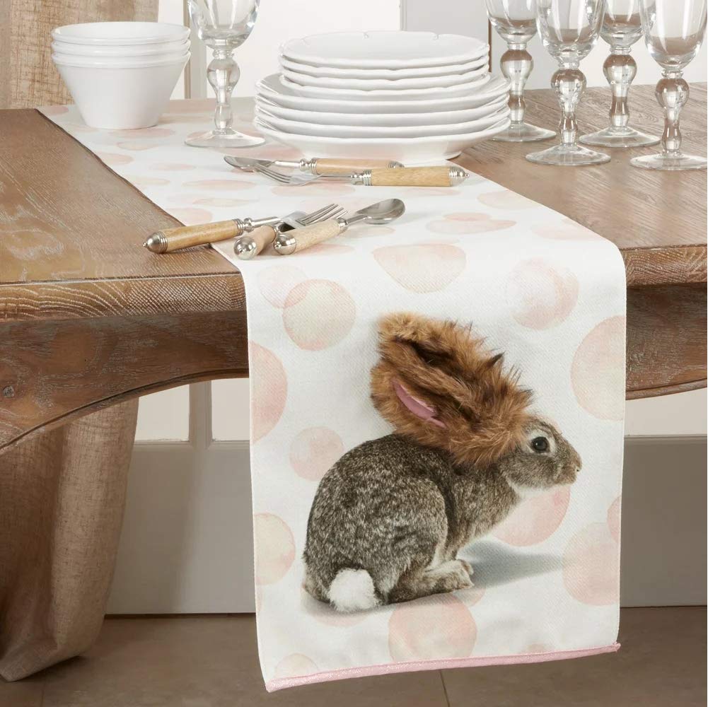 Fennco Styles Holiday Bunny Bubbled Table Runner 13 x 72 Inch – Pink Table Cover for Home Décor, Dining Table, Banquets, Easter, Holidays and Special Events