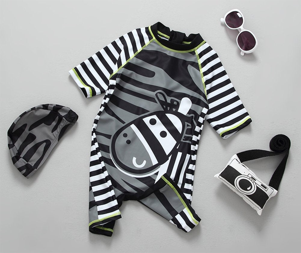 stylesilove Baby Little Boy Kids Zebra Costume Swimsuit and Hat 2 Pieces Set
