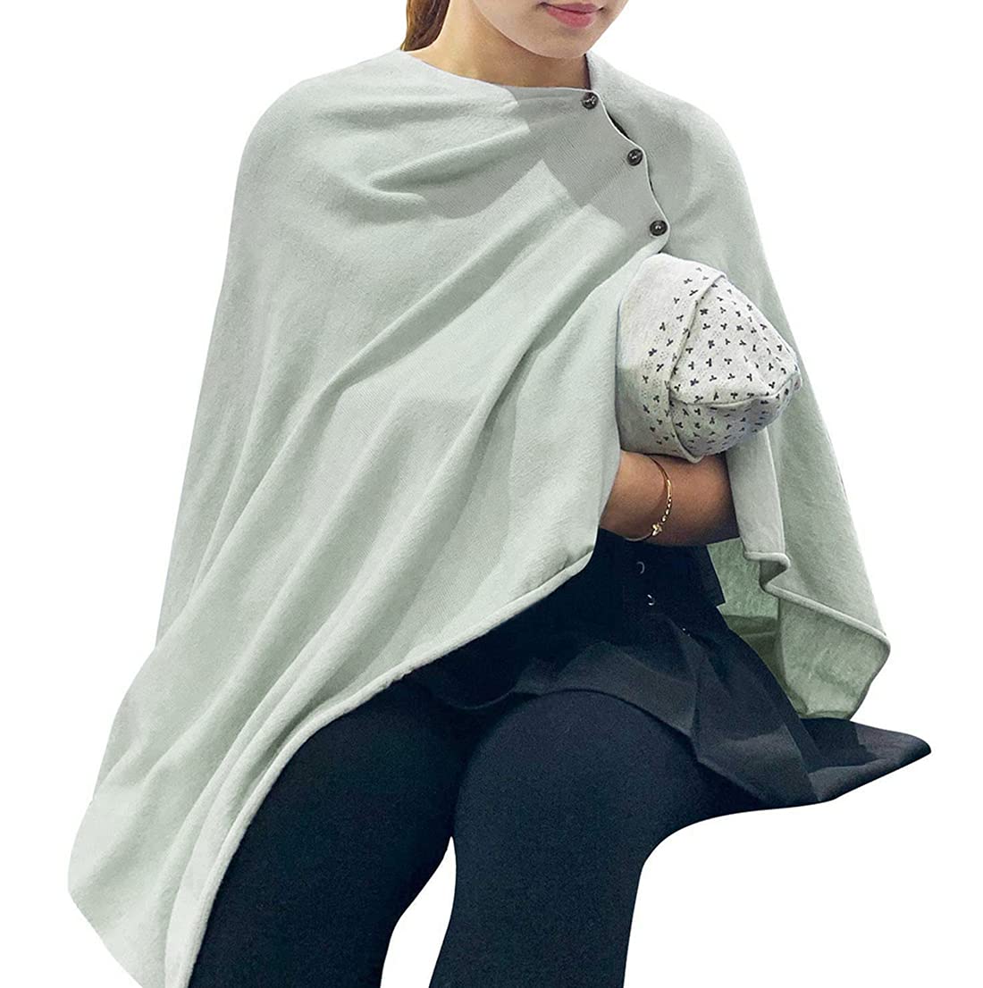stylesilove Multi-Use Knit Nursing Shawl Poncho Adjustable Buttons for Breastfeeding Protection Nursing Cover Infinity Scarf