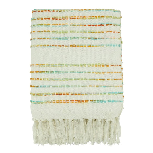 Fennco Styles Rainbow Stripe Cotton Blend Throw Blanket with Tassel 50" W x 60" L – Multicolored Woven Line Blanket for Couch, Bedroom and Living Room Décor