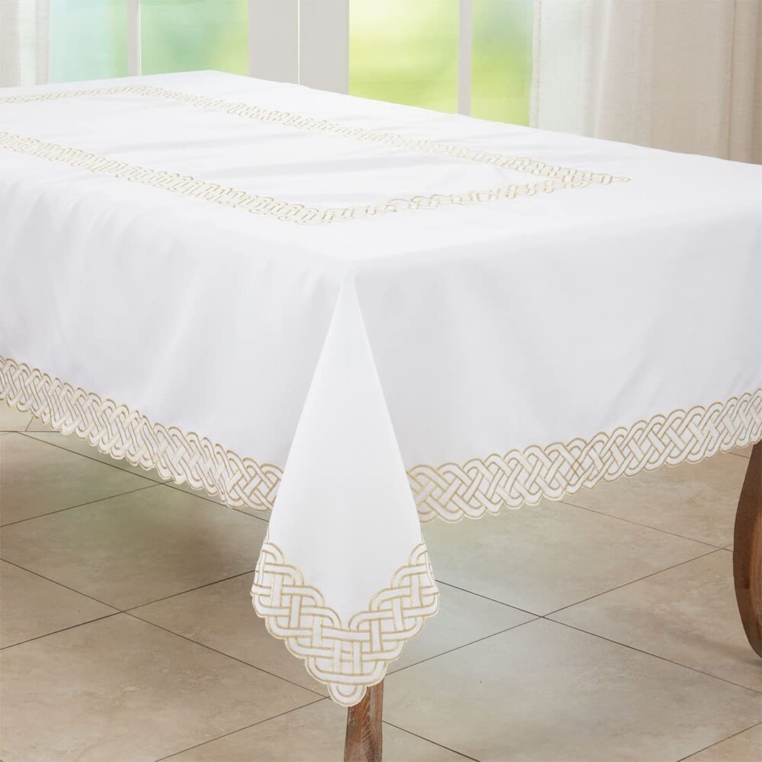 Fennco Styles Braid Emroidered Metallic Border Table Runner 16" W x 54" L - Silver Table Cover for Home Décor, Everyday Use, Christmas, Banquets and Special Events