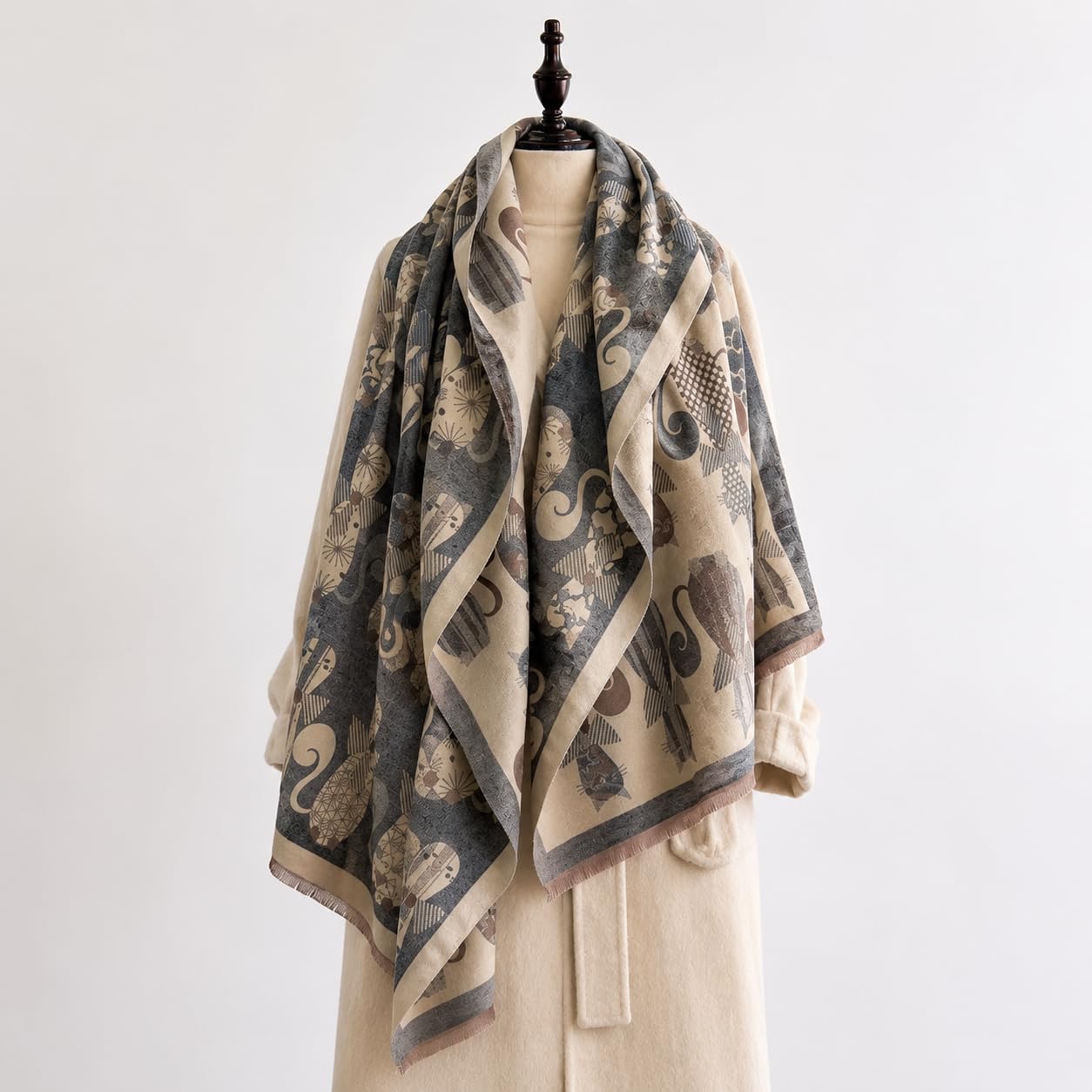 stylesilove Women's Cat Print Shawl Wrap, Soft Reversible Acrylic Scarf, Oversized Winter Poncho Cape for Travel & Gifts