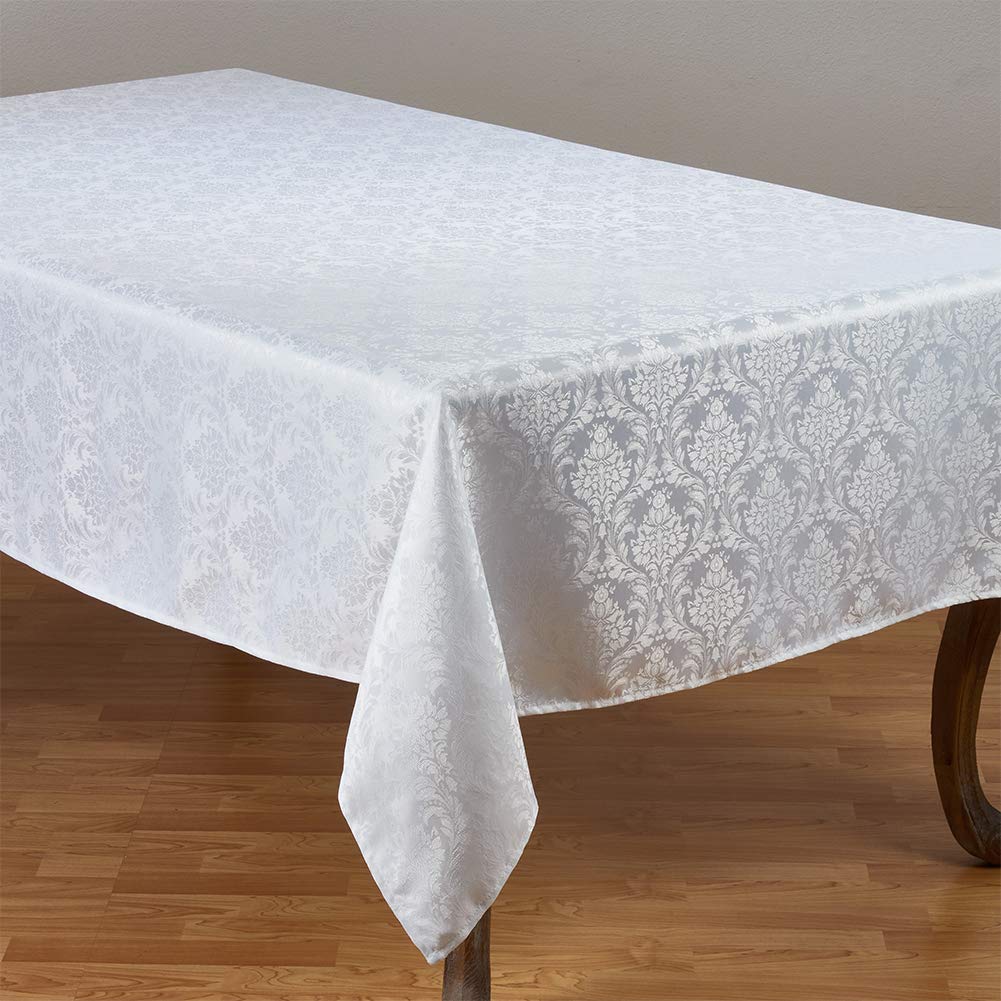 Fennco Styles Holiday Elegant Damask White Table Linen Collection Tablecloth