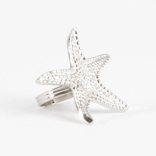 Fennco Styles Elegant Nautical Design Silver Napkin Rings, Set of 4 (Starfish)