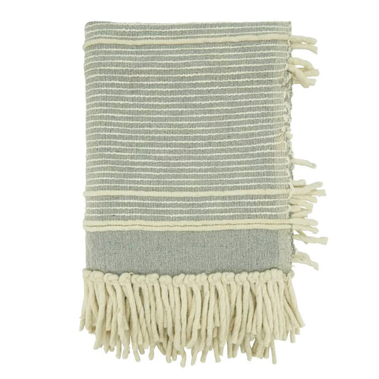 Fennco Styles Chunky Striped Throw Blanket with Tassel 50" W x 60" L - Grey Cotton Wool Woven Blanket for Couch, Bedroom, Living Room and Office Décor