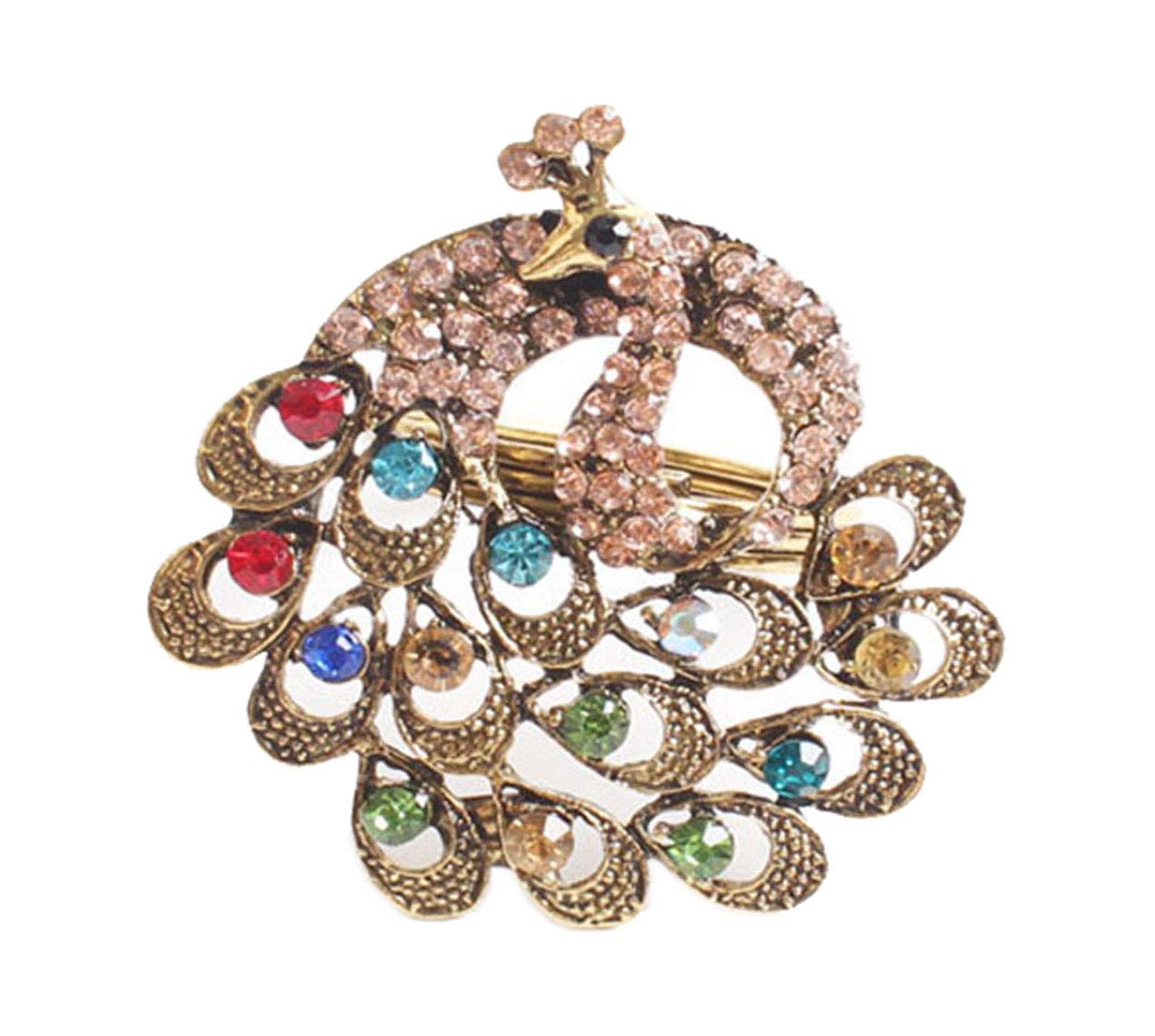 Fennco Styles Decorative Bejeweled Design Peacock Metal Napkin Rings, Set of 4 - Multicolored Napkin Rings for Family Dinner, Theme Party, Wedding, Special Event and Home Décor