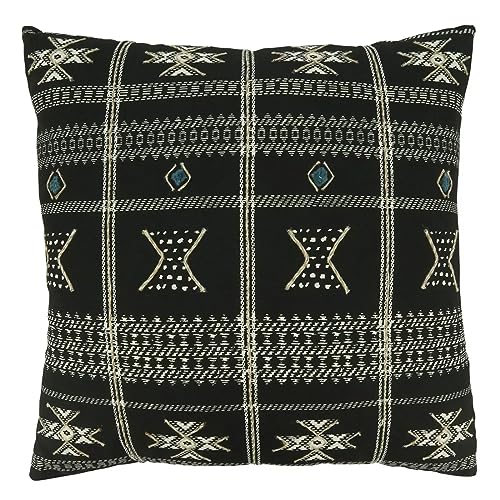 Fennco Styles Eclectic Mudcloth Design 100% Cotton Decorative Throw Pillow 20" W x 20" L - Black Geometric Throw Pillow for Home, Couch, Living Room and Bedroom Décor