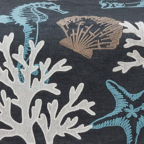 Fennco Styles Coastal Collection Sea Life Embroidered Table Runner 16 x 70 Inch - Navy Blue Table Cover for Everyday Use, Family Gathering, Banquets and Special Occasion