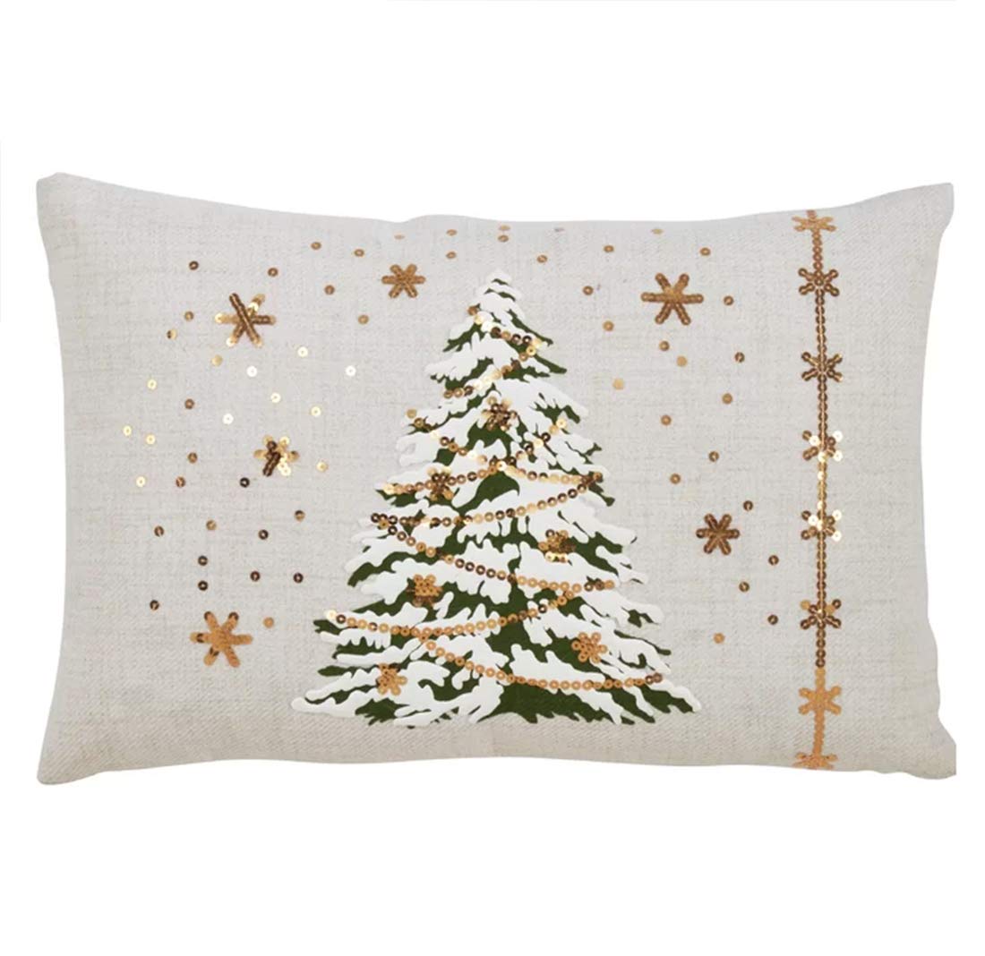 Fennco Styles Christmas Tree Design with LED Light Decorative Throw Pillow Cover 13 x 20 Inch - White Pillow Case for Holiday Décor, Couch, Living Room and Bedroom Décor
