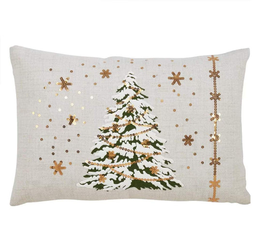 Fennco Styles Christmas Tree Design with LED Light Decorative Throw Pillow Cover 13 x 20 Inch - White Pillow Case for Holiday Décor, Couch, Living Room and Bedroom Décor