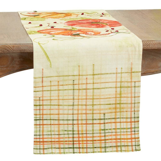 Fennco Styles Pumpkins Design Cotton Table Runner 16" W x 72" L - Multicolor Harvest Table Cover for Thanksgiving, Fall Festivals, Family Gatherings, Special Events and Home Décor