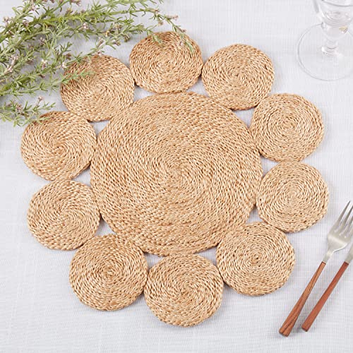 Fennco Styles Handwoven Loopy Jute Placemats 16" Round, Set of 2 - Natural Floral Shape Braided Table Mats Heat Resistant Insulation for Home, Boho Décor, Dining Table, Banquets, Special Events