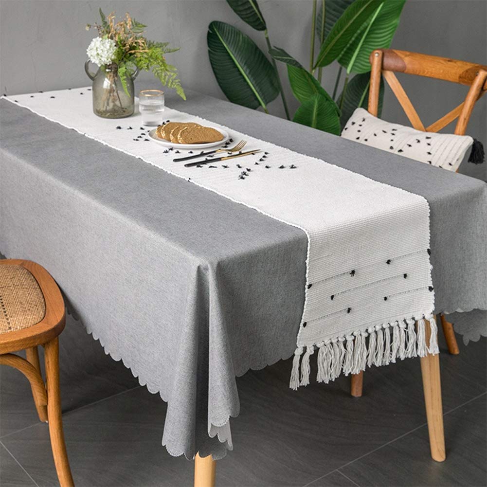 Fennco Styles Boho Chic Stitched Chevron Fringe 14 x 71 Inch Cotton Blend Table Runner - Ivory Table Runner for Everyday Use, Dinner Parties, Special Events and Home Décor