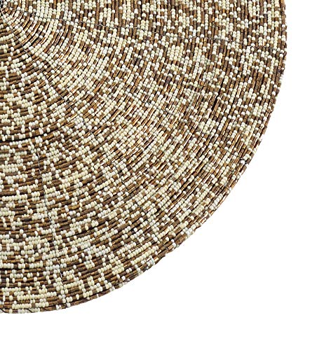 Fennco Styles Parle Noël Collection Contemporary Silver Glass Beads Placemats 14 x 14 Inch Round, Set of 2 – Hand Beaded Table Mat for Banquets, Family Gathering, Special Events and Home Décor