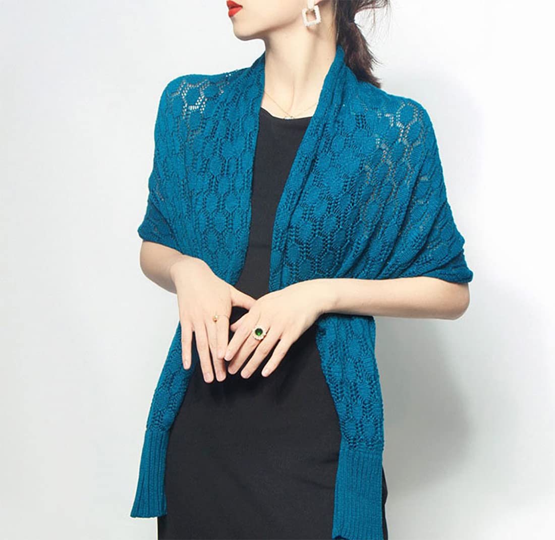 stylesilove Women Lightweight Crochet Hollow Bolero Shrug Long Sleeve Cardigan Soft Sweater Open Front Cape Shawl
