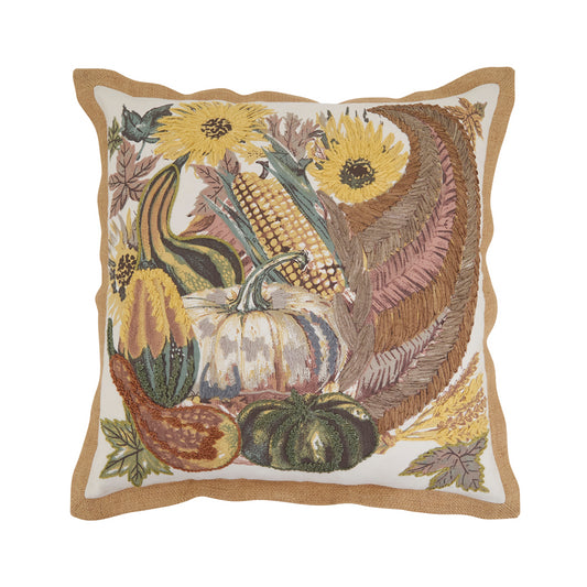 Embroidered Cornucopia Pillow - Poly Filled