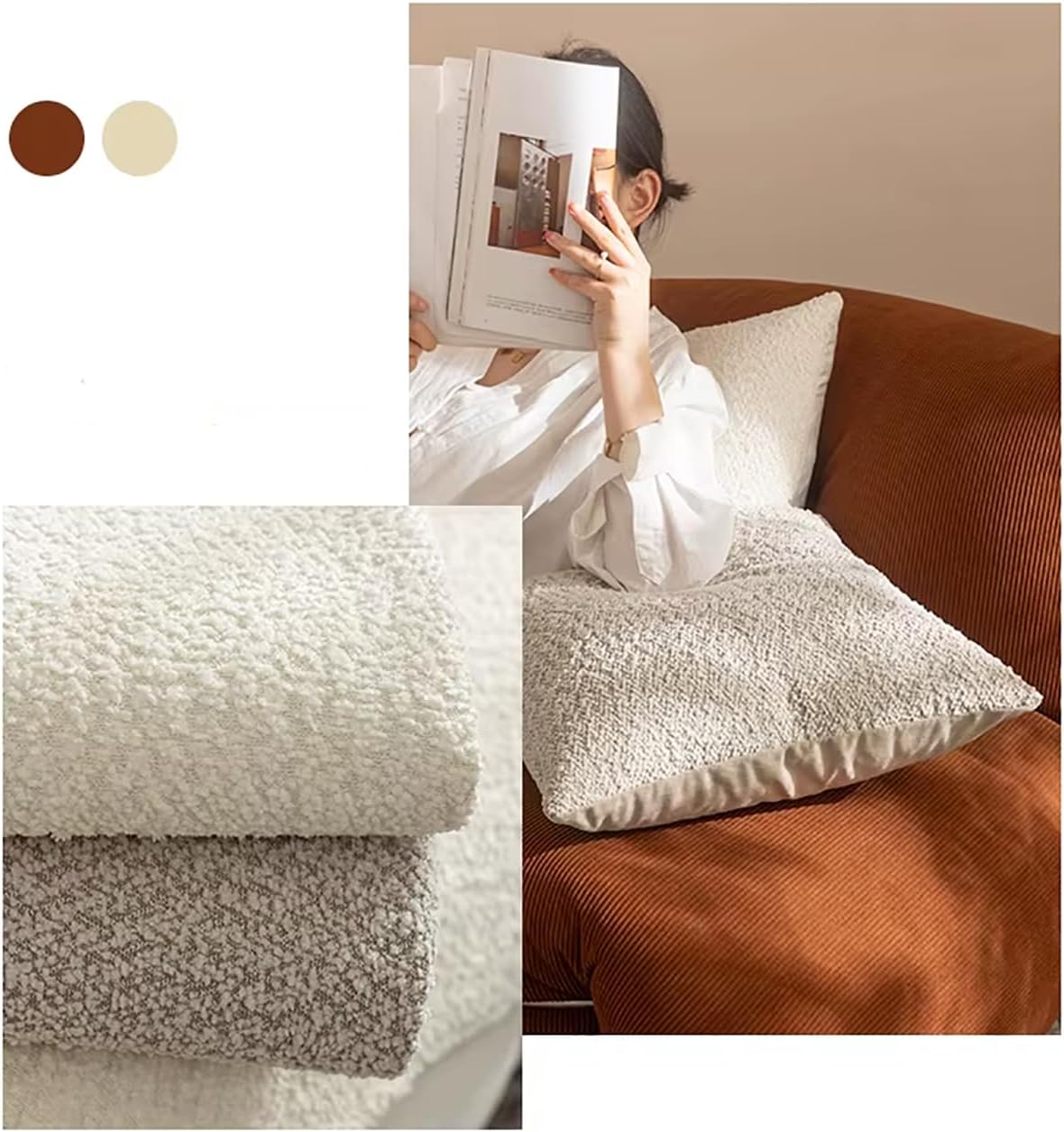 Fennco Styles Chenille Bouclé-Style Filled Throw Pillow 12" W X 20" L - Brown Soft Minimalist Decorative Cushion for Sofa, Bed, or Chair Décor