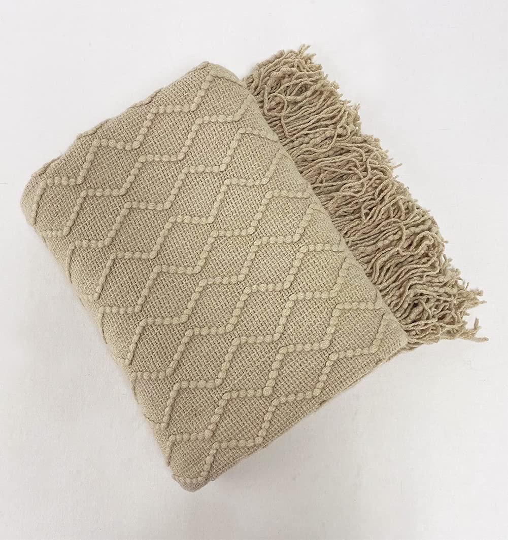 Fennco Styles Modern Textured Weave Knit Throw with Fringe 50" W x 60" L - Chevron Throw Blanket for Sofa, Couch, Living Room, Bedroom Décor