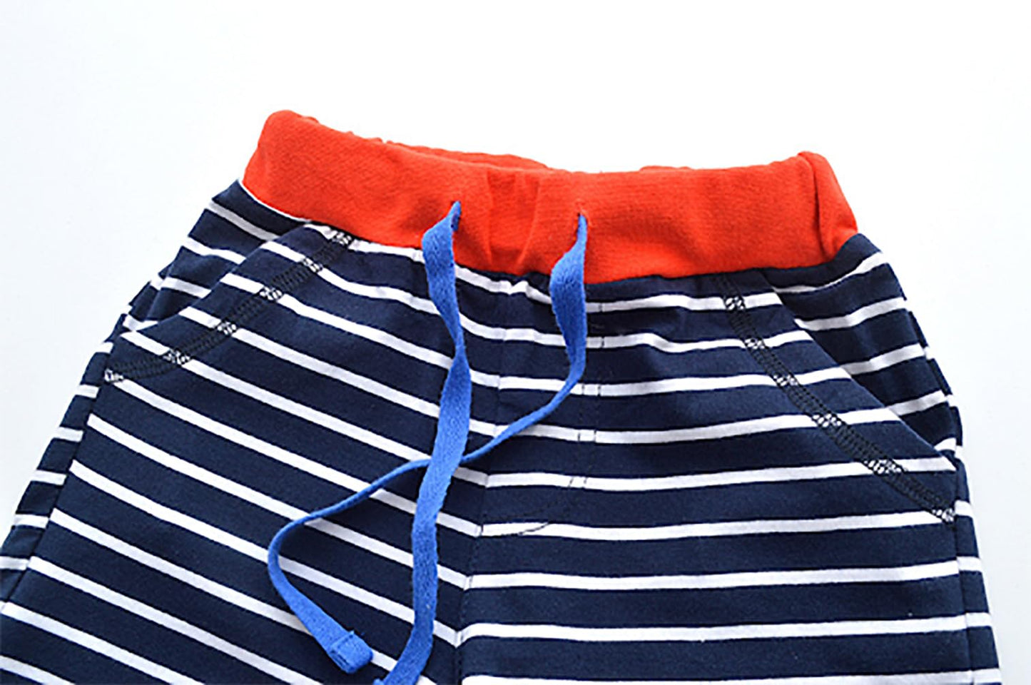 stylesilove Toddler Little Boys Striped Blue Elastic Drawstring Shorts with Pocket Summer Pull-On Everyday Cotton Shorts
