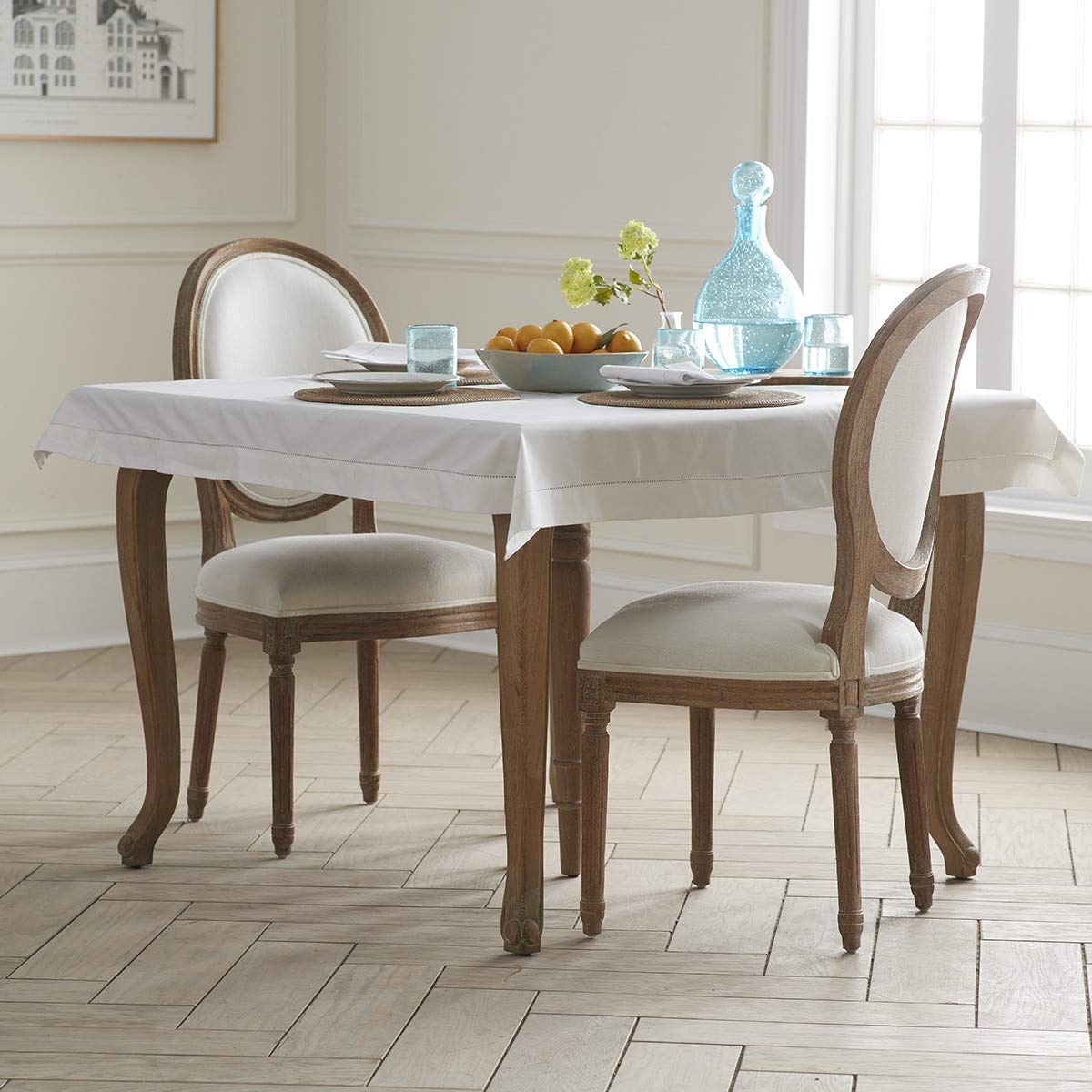 Fennco Styles Handmade Basic Hemstitch Border Linen-Cotton Tablecloth