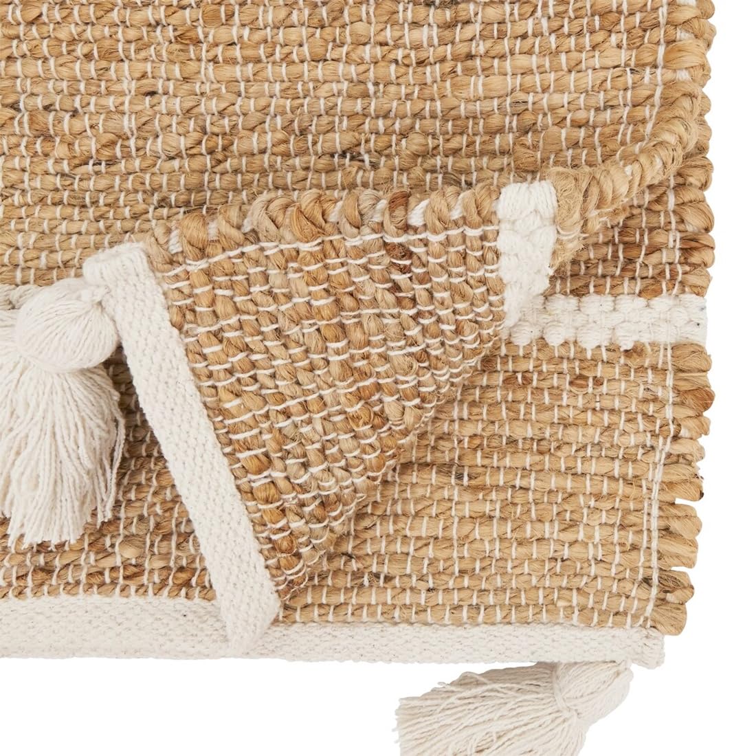 Fennco Styles Cotton Jute Woven Striped Tassel Table Runner 16" W x 72" L - Black Rustic Table Cover for Home Décor, Dining Table, Banquets, Family Gathering and Special Events