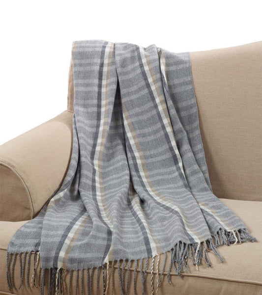 Fennco Styles Sevan Collection Plaid Tasseled 50 x 60 Inch Throw – Grey Throw Blanket for Couch, Bedroom and Living Room Décor
