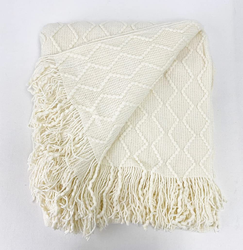 Fennco Styles Modern Textured Weave Knit Throw with Fringe 50" W x 60" L - Chevron Throw Blanket for Sofa, Couch, Living Room, Bedroom Décor