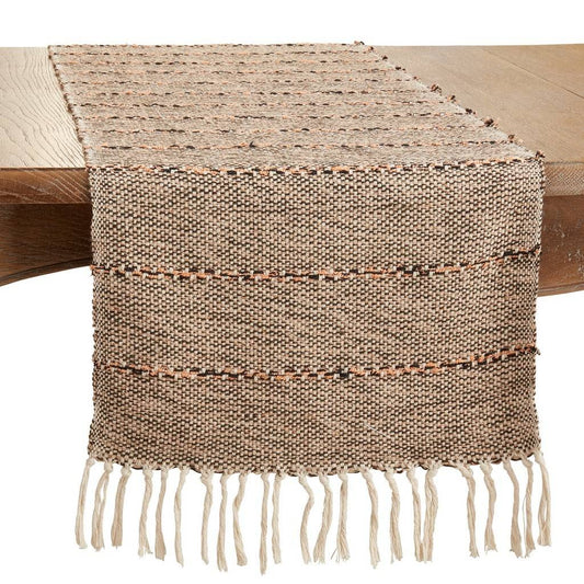 Fennco Styles Modern Striped Table Runner with Fringe 16" W x 72" L – Natural Woven Textured Table Cover for Home Décor, Dining Table, Banquets, Everyday Use and Special Events