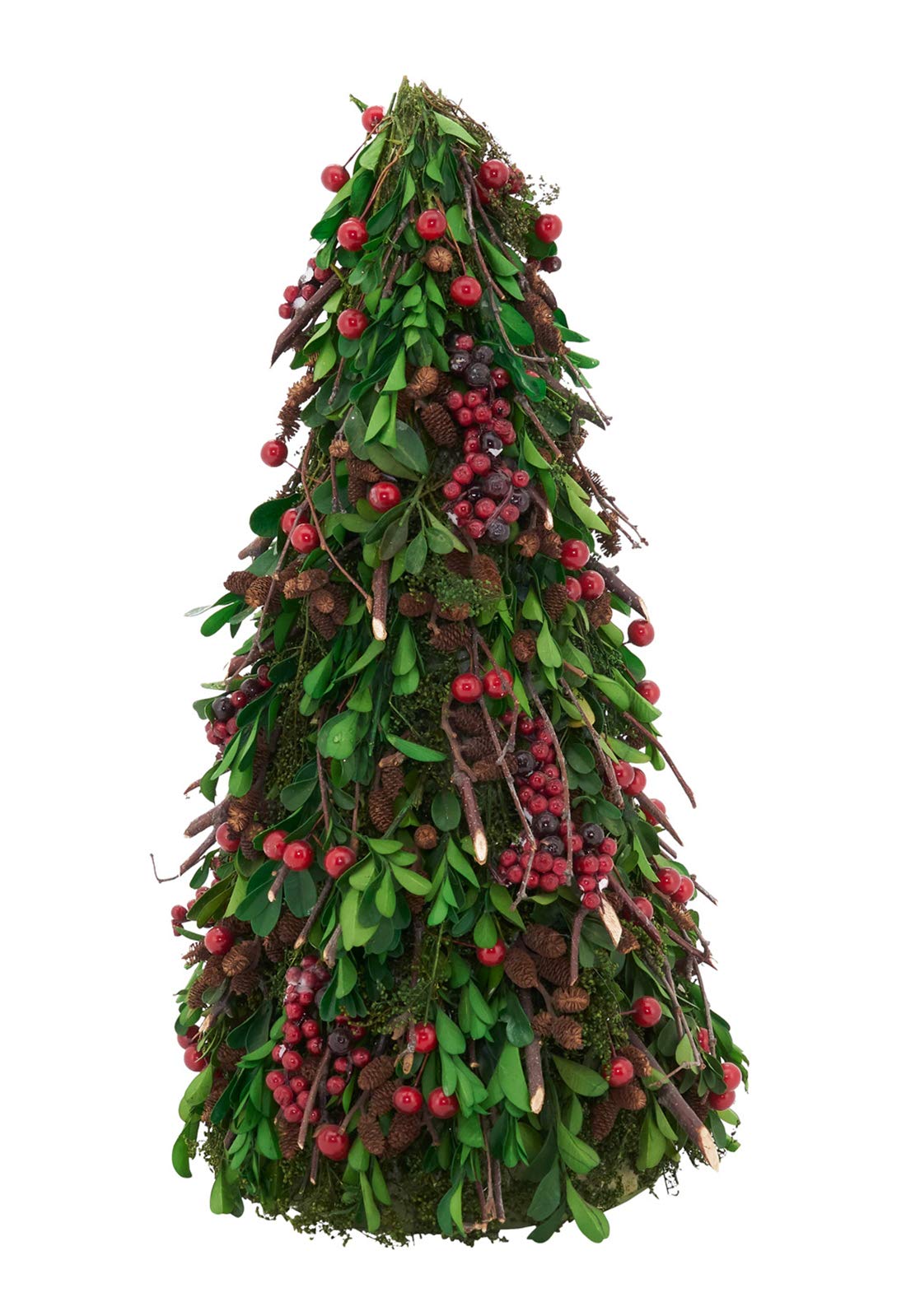 Fennco Styles Handmade Pinecone Red Berry Mini Tree 16" H - Green Small Tabletop Artificial Tree for Christmas, Holiday, Desk, Mantels and Fireplace Décor