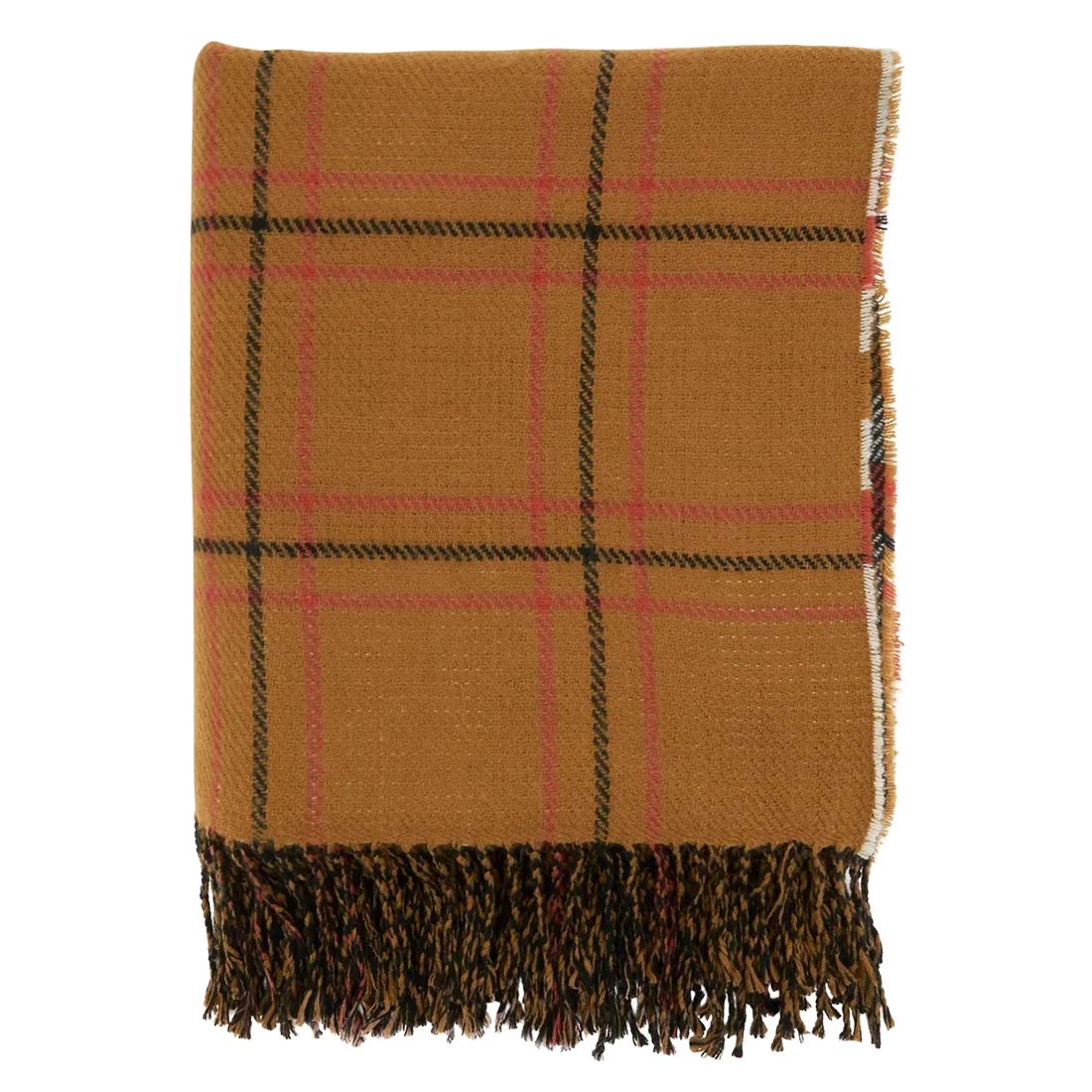 Fennco Styles Reversible Plaid Stripes Fringe Throw Blanket 50" W x 60" L – Rust Knitted Blanket for Couch, Bedroom and Living Room Décor