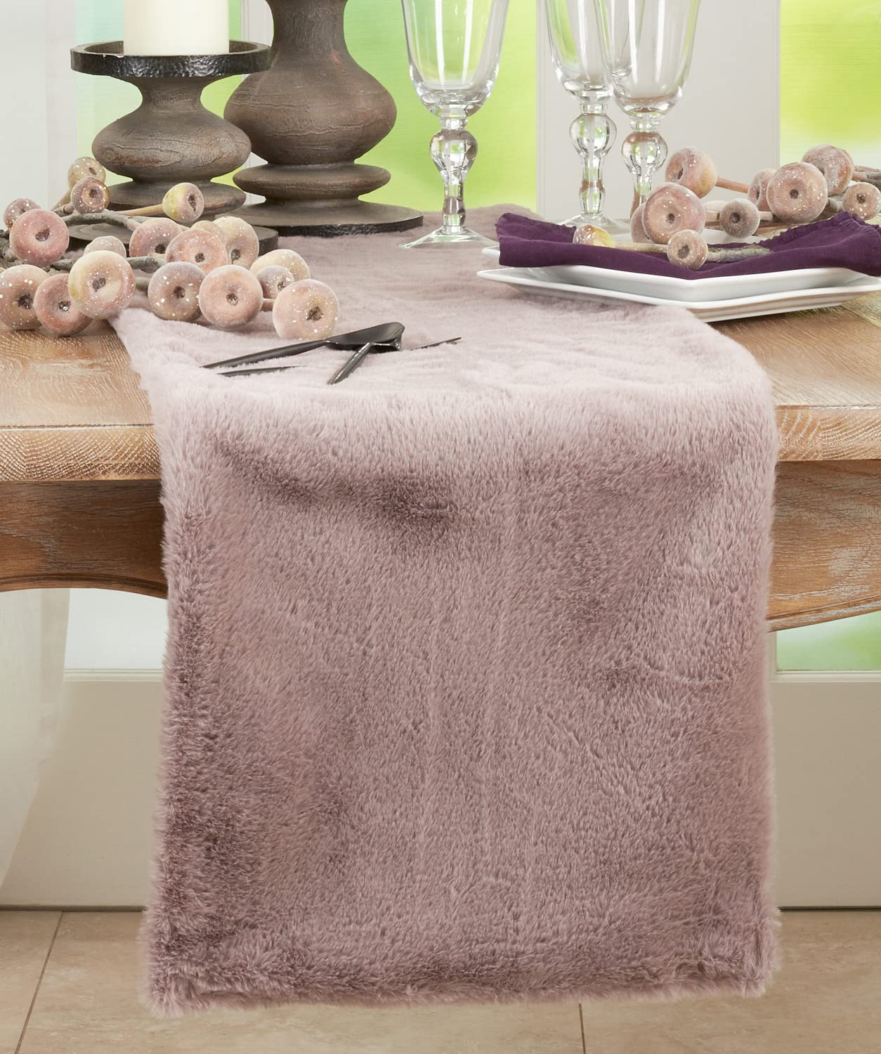 Fennco Styles Modern Solid Faux Rabbit Fur Table Runner 14" W x 72" L – Black Plush Table Cover for Dining Room, Banquets, Family Gatherings, Holidays, Special Events and Home Décor