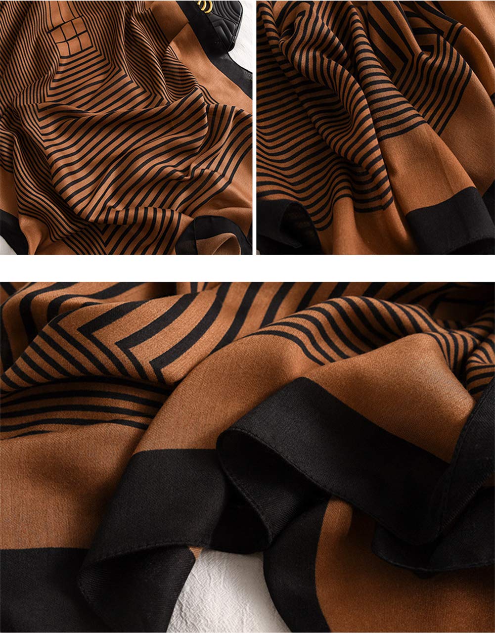 stylesilove Women Girls Elegant Striped Print Oblong Cotton Linen Scarf Lightweight Autumn Wrap Shawl
