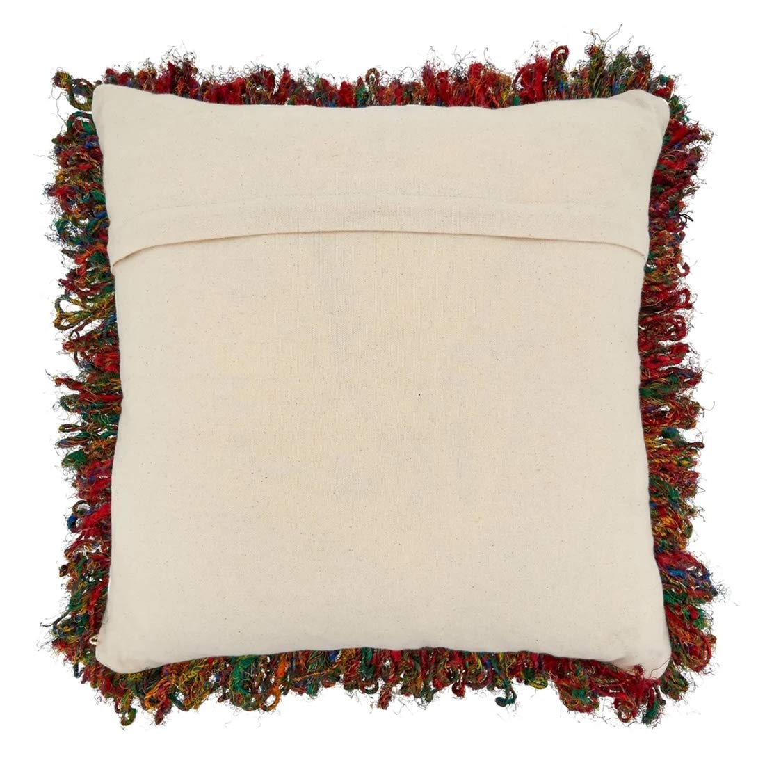 Fennco Styles Boho Circle Fringe Cotton Decorative Throw Pillow 20-Inch Square - Multicolored Cushion for Home, Couch, Living Room, Office and Bedroom Decor