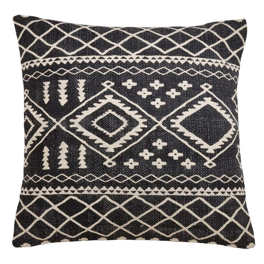 Fennco Styles Eclectic Mud Cloth Pattern Design 100% Cotton Decorative Filled Throw Pillow 22" W x 22" L - Black Geometric Throw Pillow for Home, Couch, Living Room and Bedroom Décor
