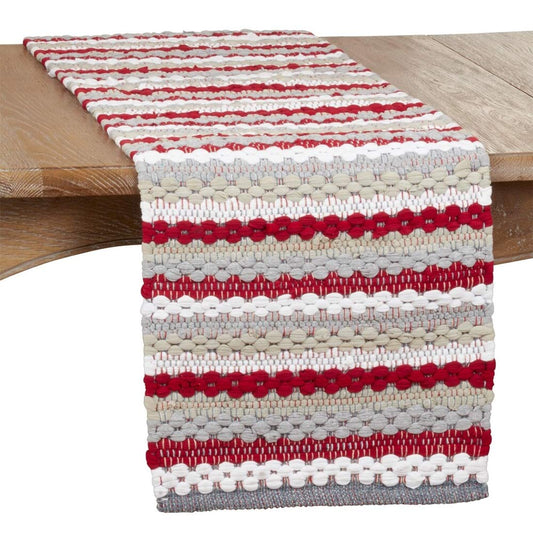 Fennco Styles Chunky Chindi Striped Cotton Table Runner 16" W x 72" L - Multicolored Table Cover for Home Décor, Dining Table, Banquet, Family Gathering, Everyday Use, Christmas and Special Occasion