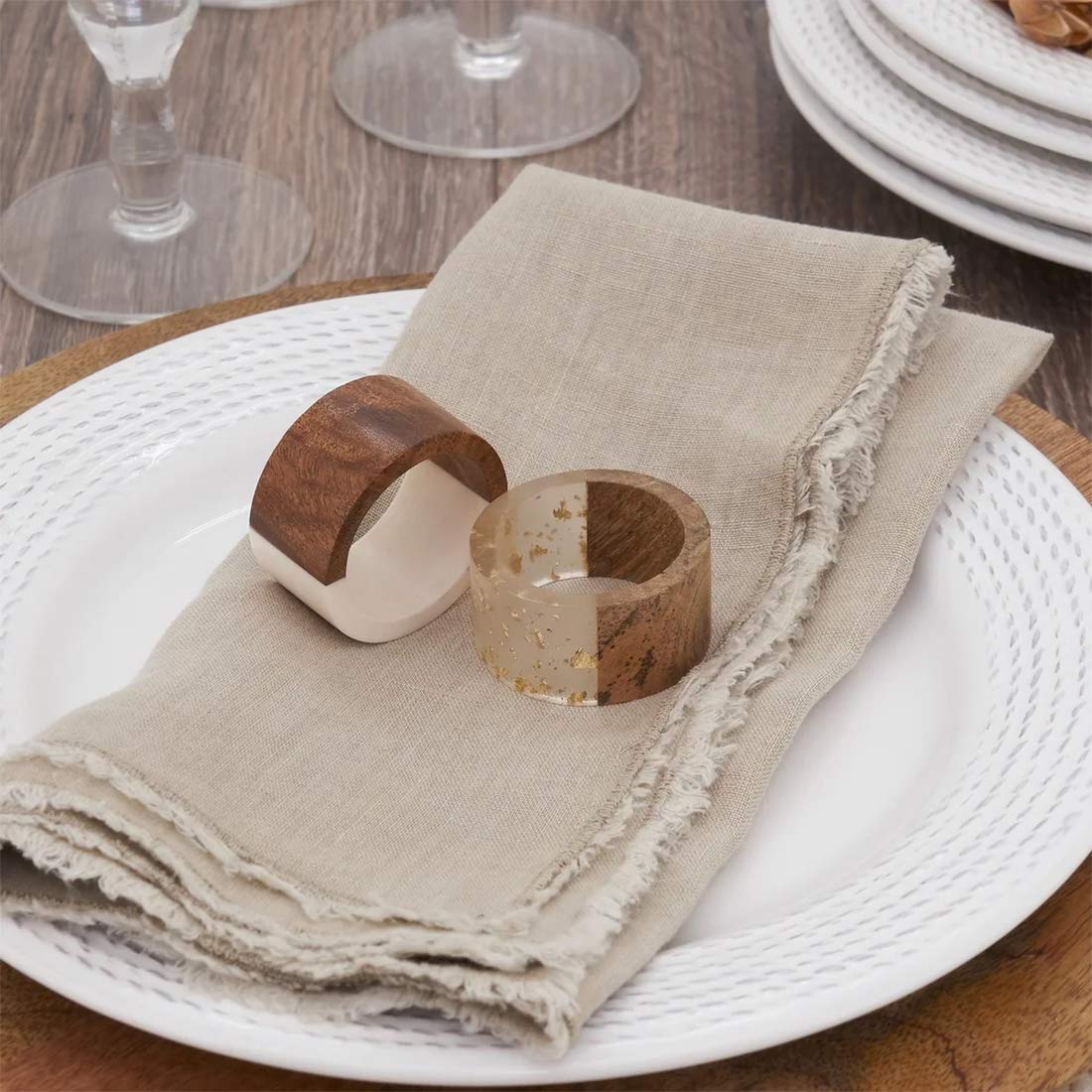 Fennco Styles Wood & Resin Two-Tone Bangle Napkin Rings, Set of 4 - Gold Decorative Napkin Holders for Home, Dining Table, Banquet, Family Gathering, Holiday Décor and Special Occasion